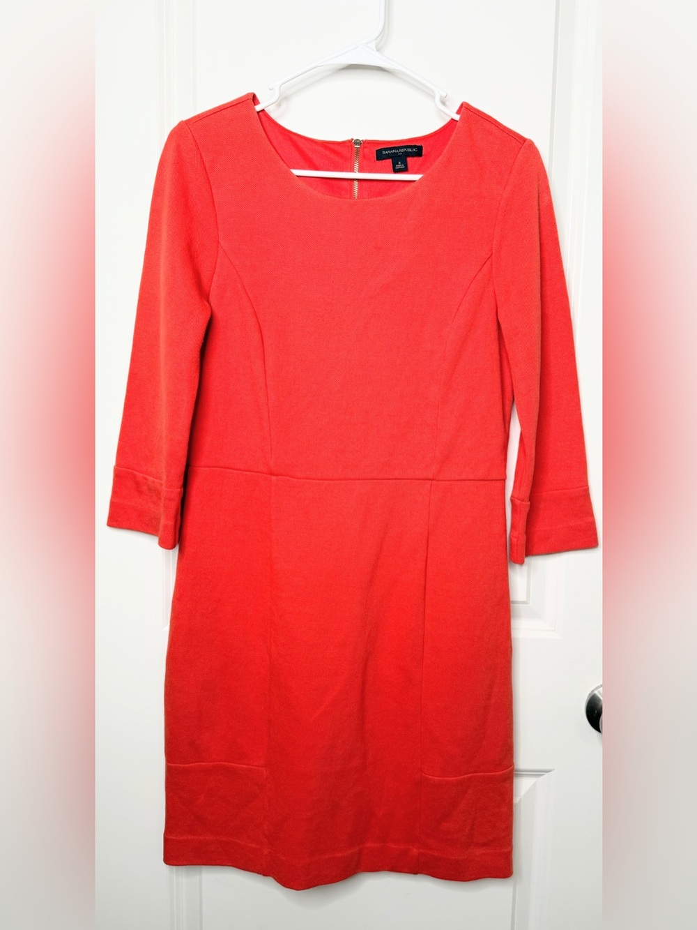 Banana Republic Size 6 Coral Orange Sheath Dress 3/4 Sleeve Career Work Ponte